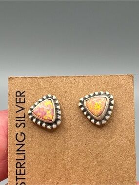 8mm Sterling Silver Pink Fire Opal Stud Earrings